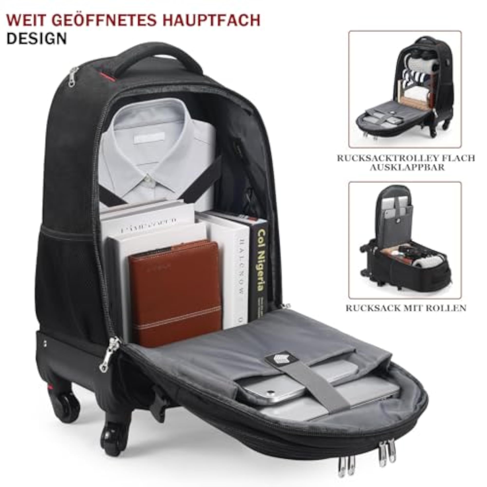 4-Wheel Rolling Backpack for Business Travel